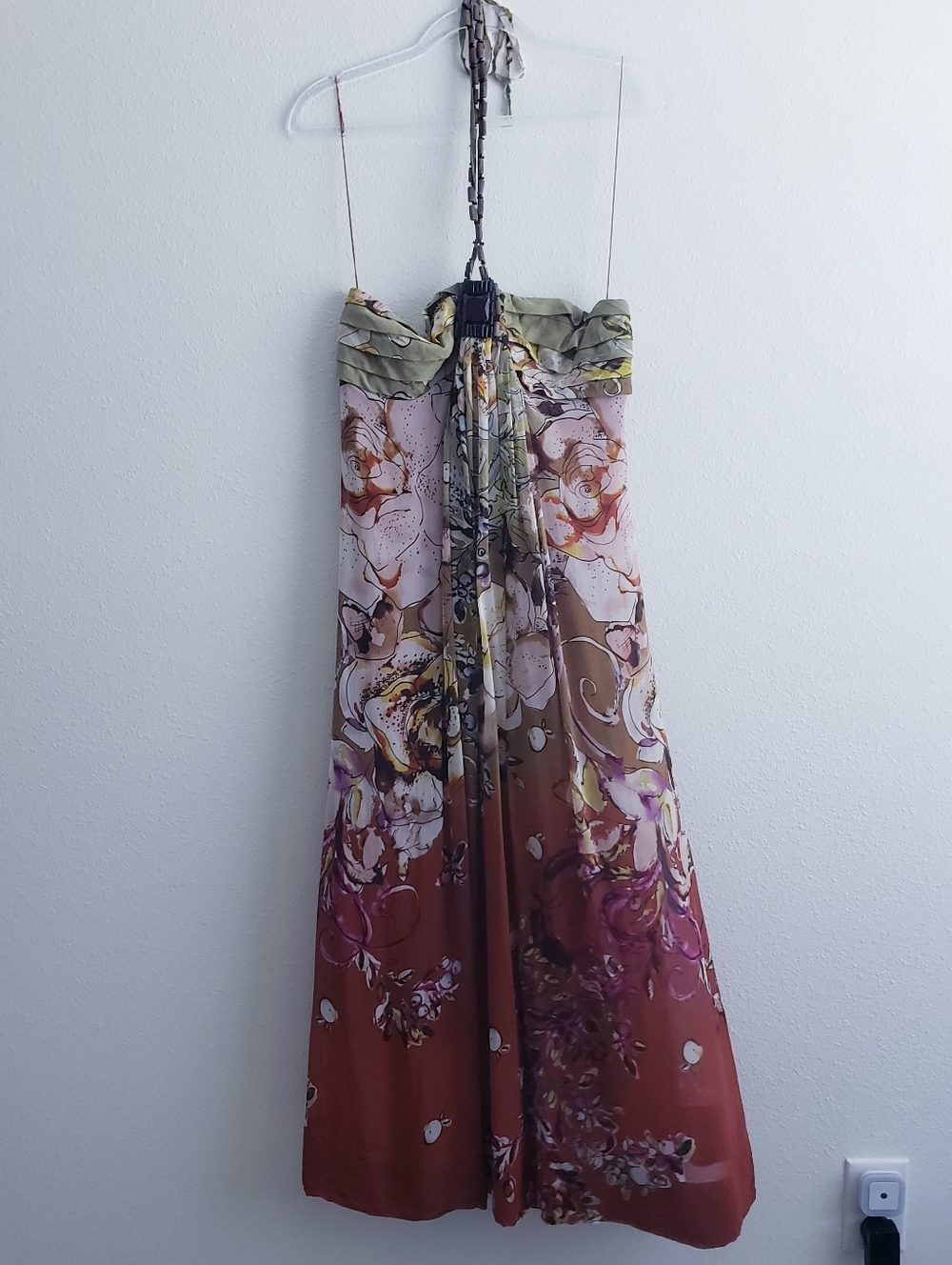 Adrianna Papell Floral Lined Vintage Halter Silk Ombre Midi Dress - Picture 2 of 11